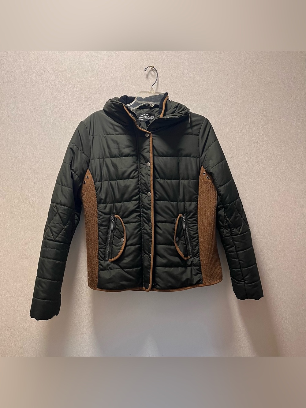 Montanaco Western Wear Durable 2-Tone Quilted Casual Hooded Jacket, Sz L, Green